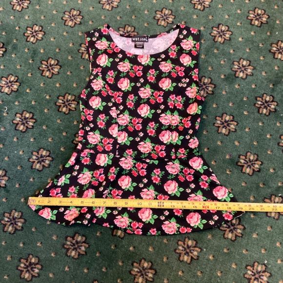 Wet Seal Women Tank Top Peplum Ruffle Size S Black Pink Floral Stretch Colorful - Picture 7 of 10